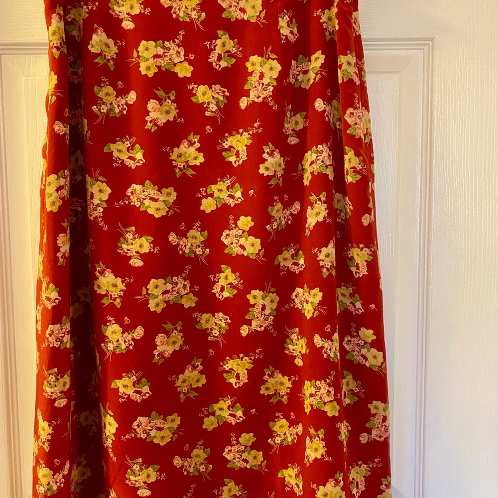 Josephine Chaus Red and Cream A-Line Silk Skirt